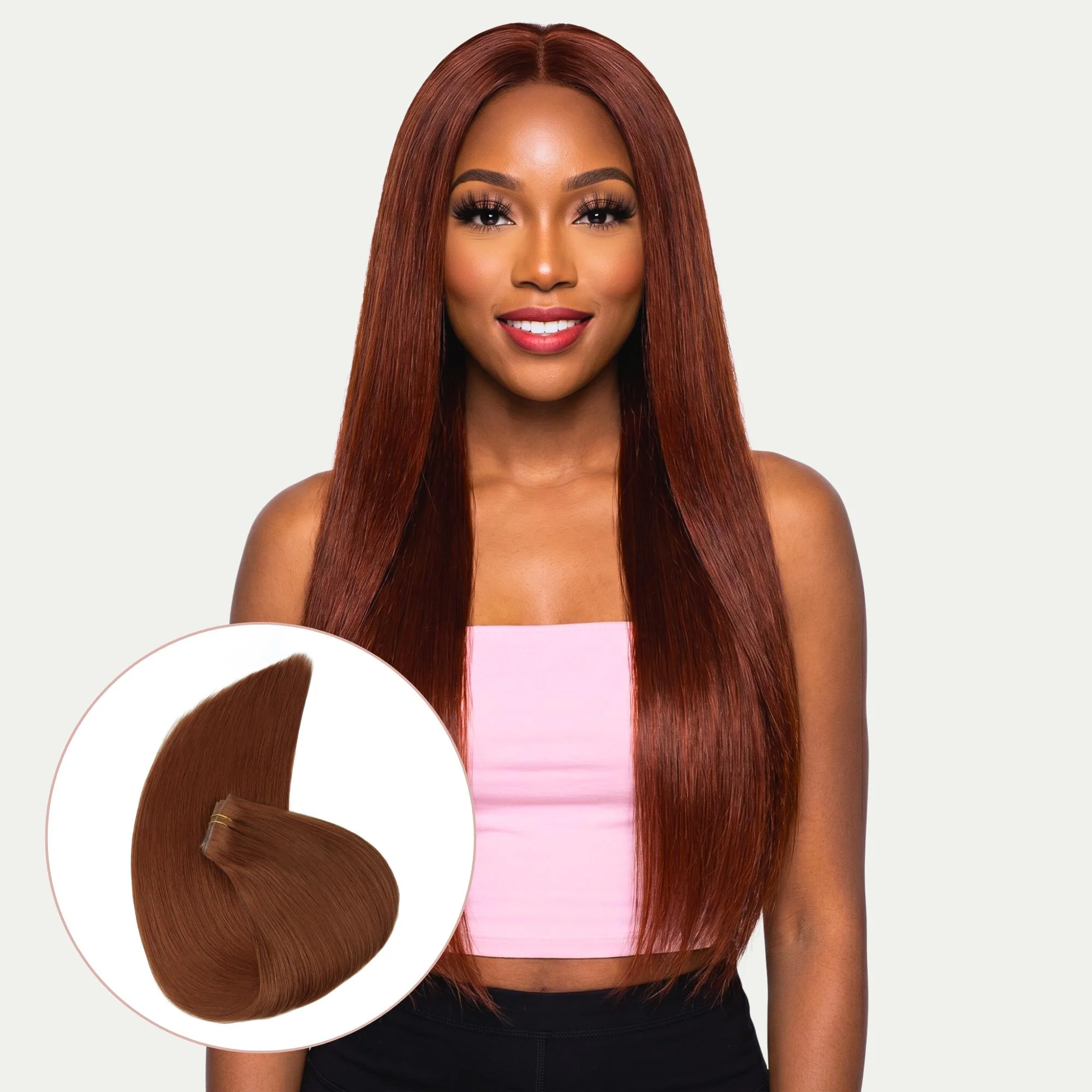 20" Rich Copper Auburn Invisible Clip-ins (180g)