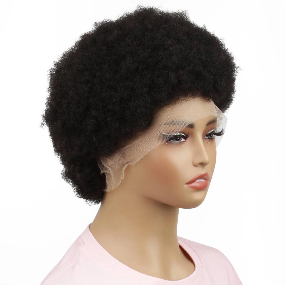 Natural Black Transparent Full Lace 100% Human Hair Afro Wig - Image 3