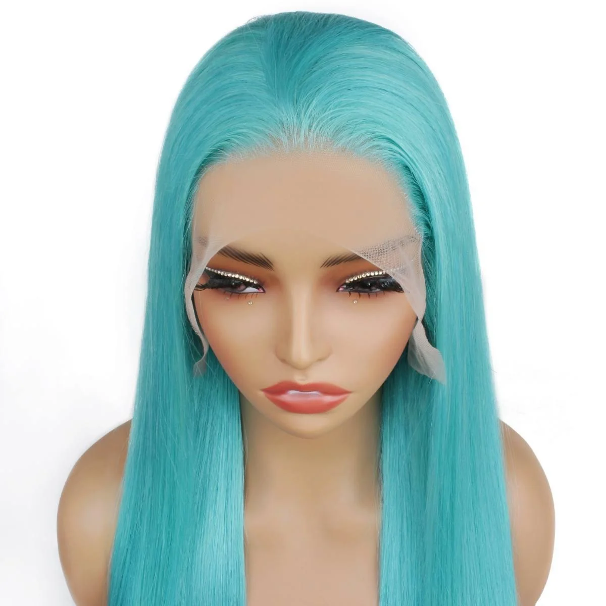 Aqua Blue Straight 13x4 Transparent Lace Front Wig - Image 3