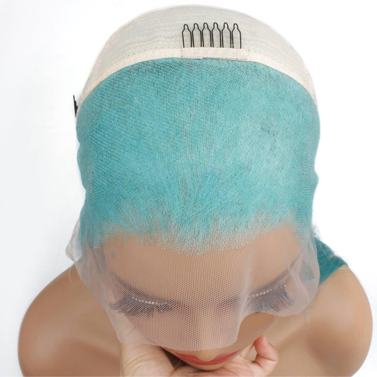Aqua Blue Straight 13x4 Transparent Lace Front Wig - Image 6