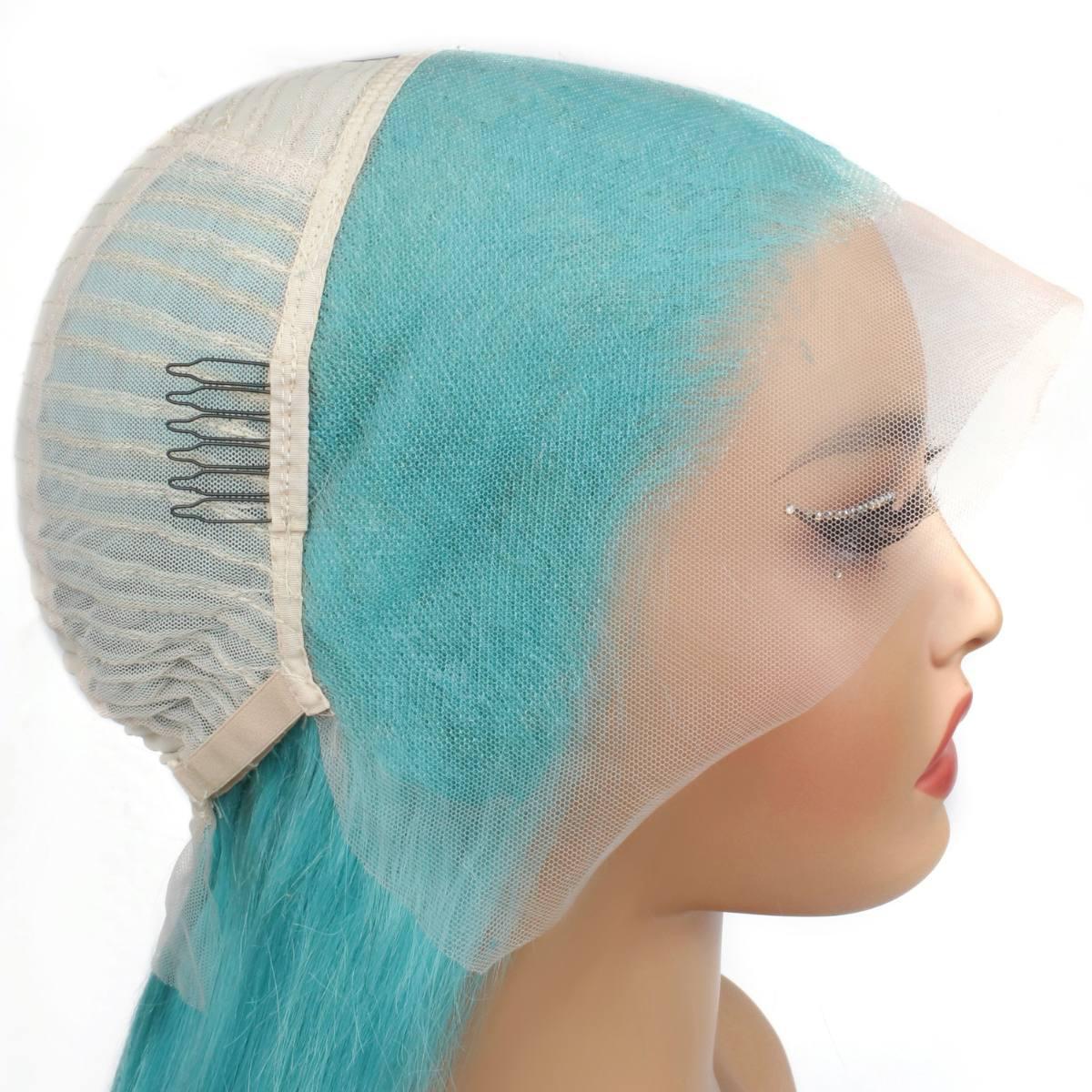 Aqua Blue Straight 13x4 Transparent Lace Front Wig - Image 7