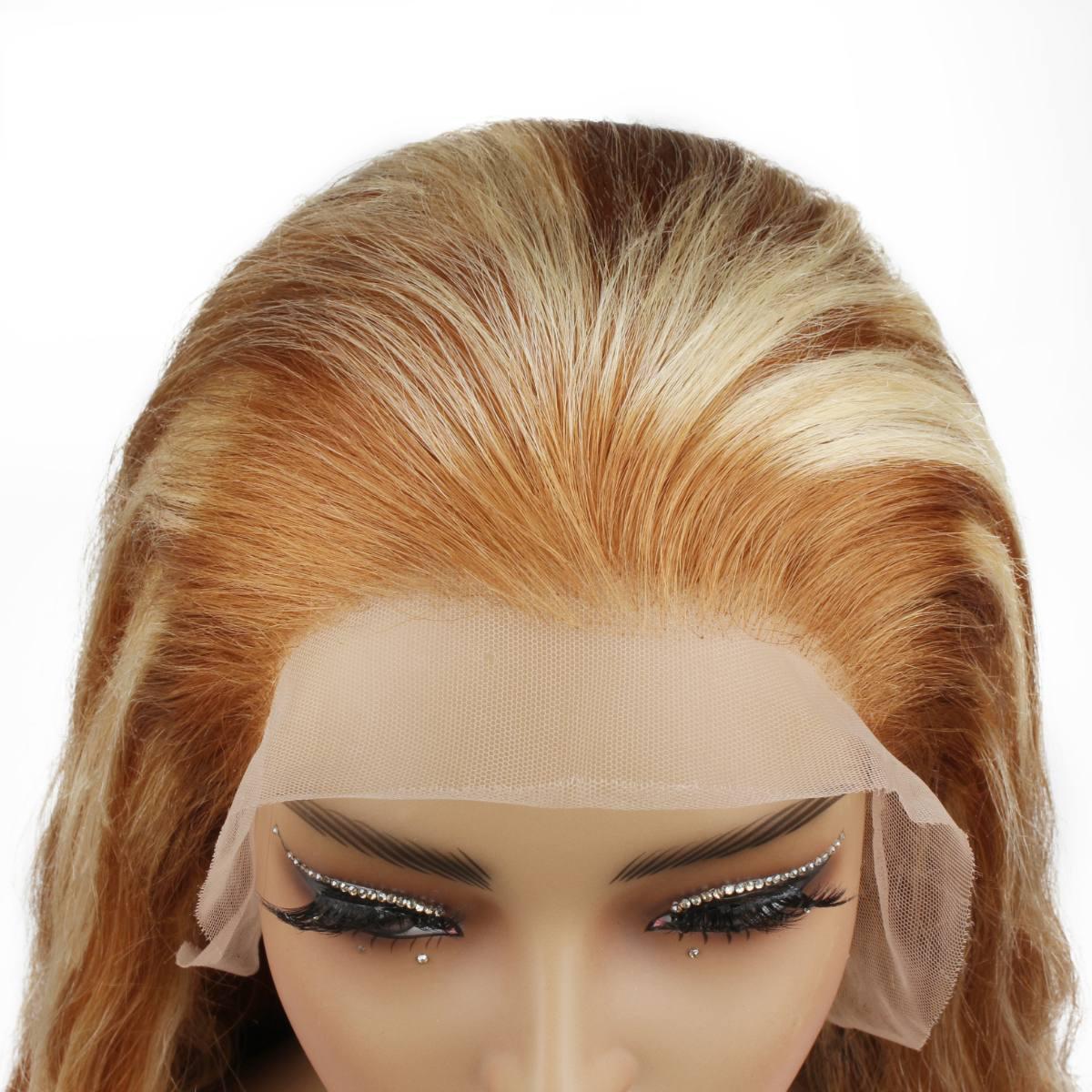 Copper Blonde Highlight Straight 13x4 Transparent Lace Front Wig - Image 6