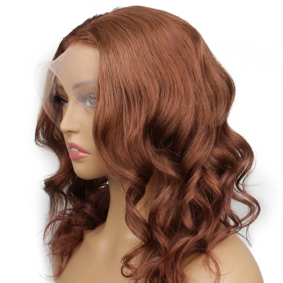 Dark Auburn Body Wave Full Transparent Lace 100% Human Hair Wig - Image 3