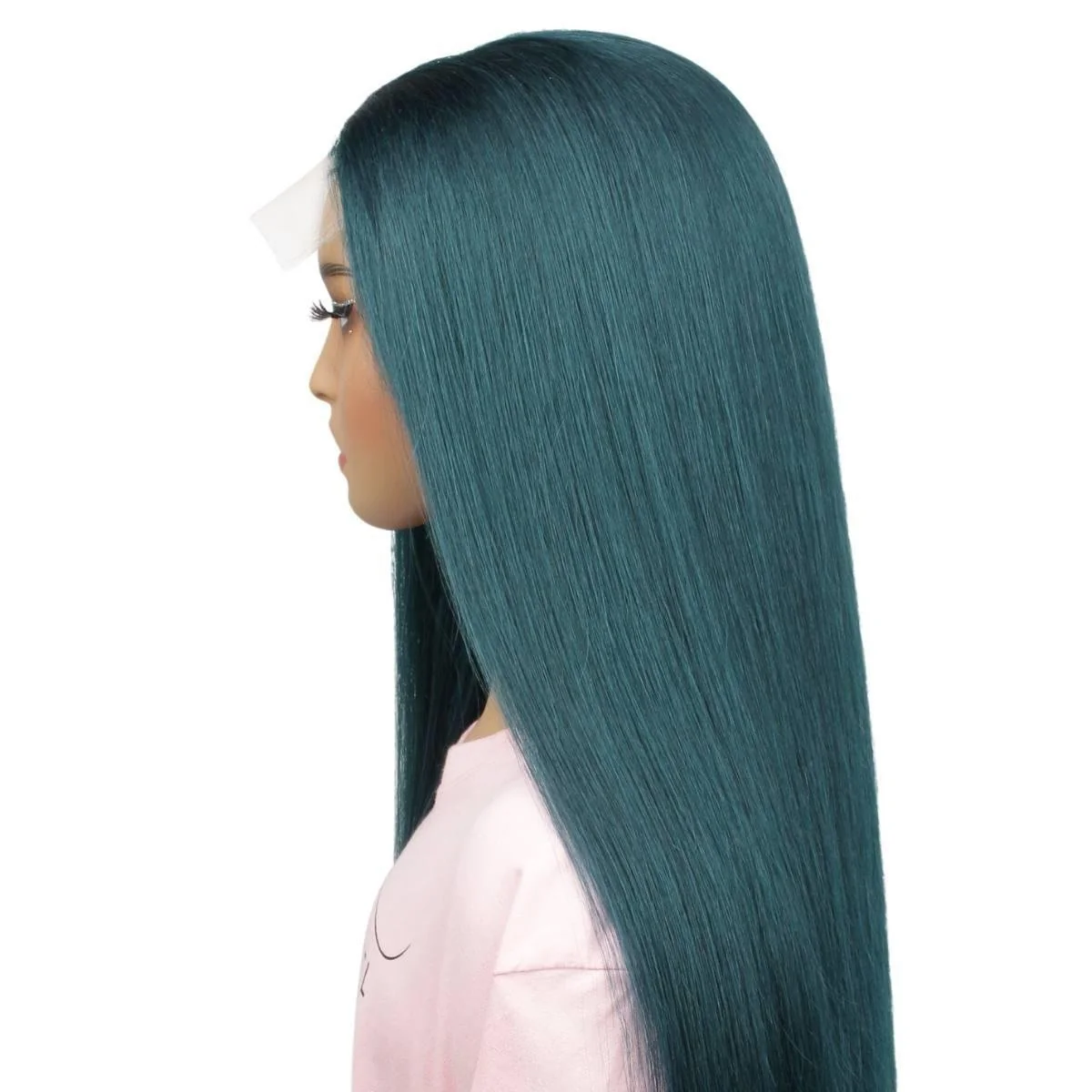 Dark Green Straight 5x5 Transparent Closure Wig - Image 4