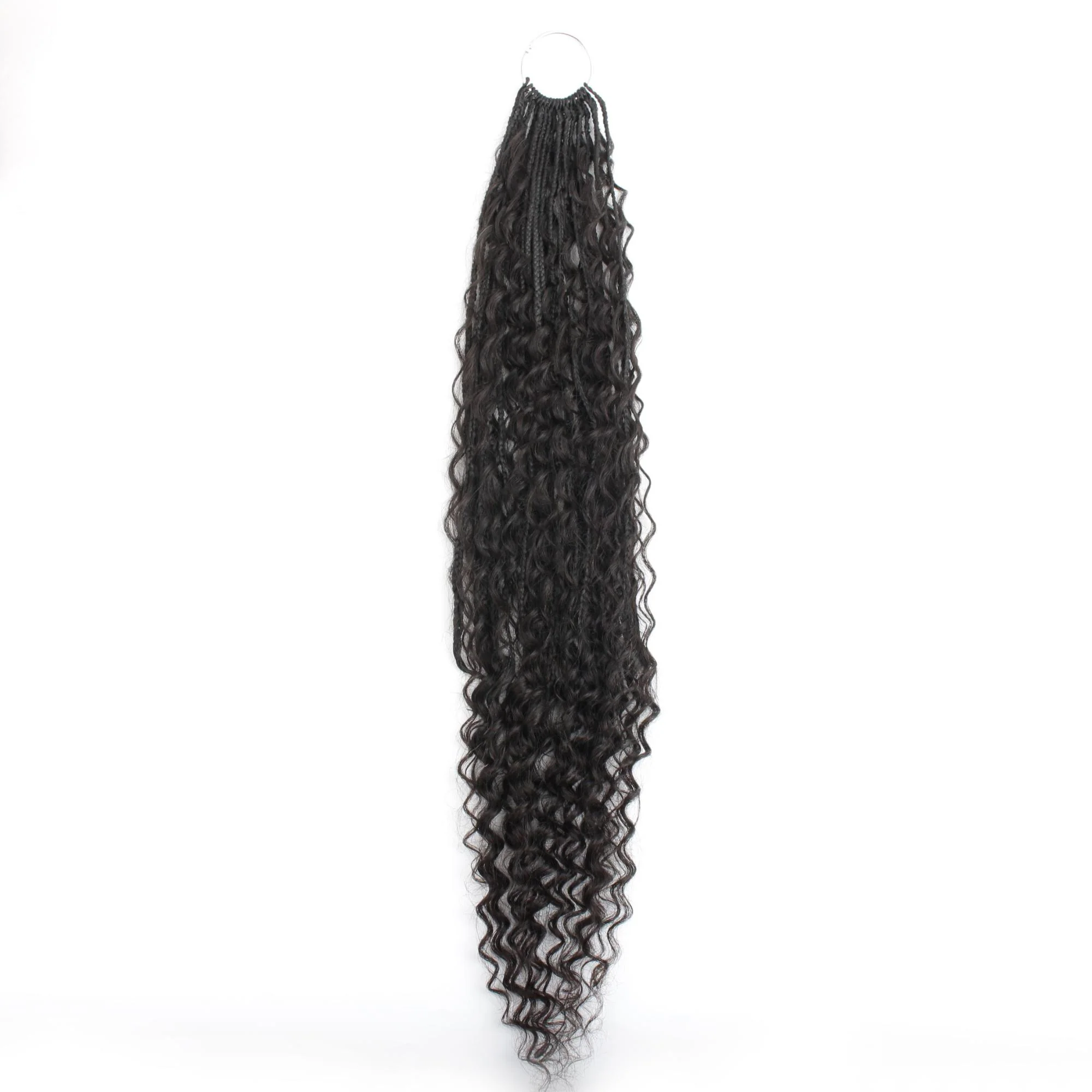 Deep Wave Boho Box Braids with Human Hair Crochet Curls - Image 4