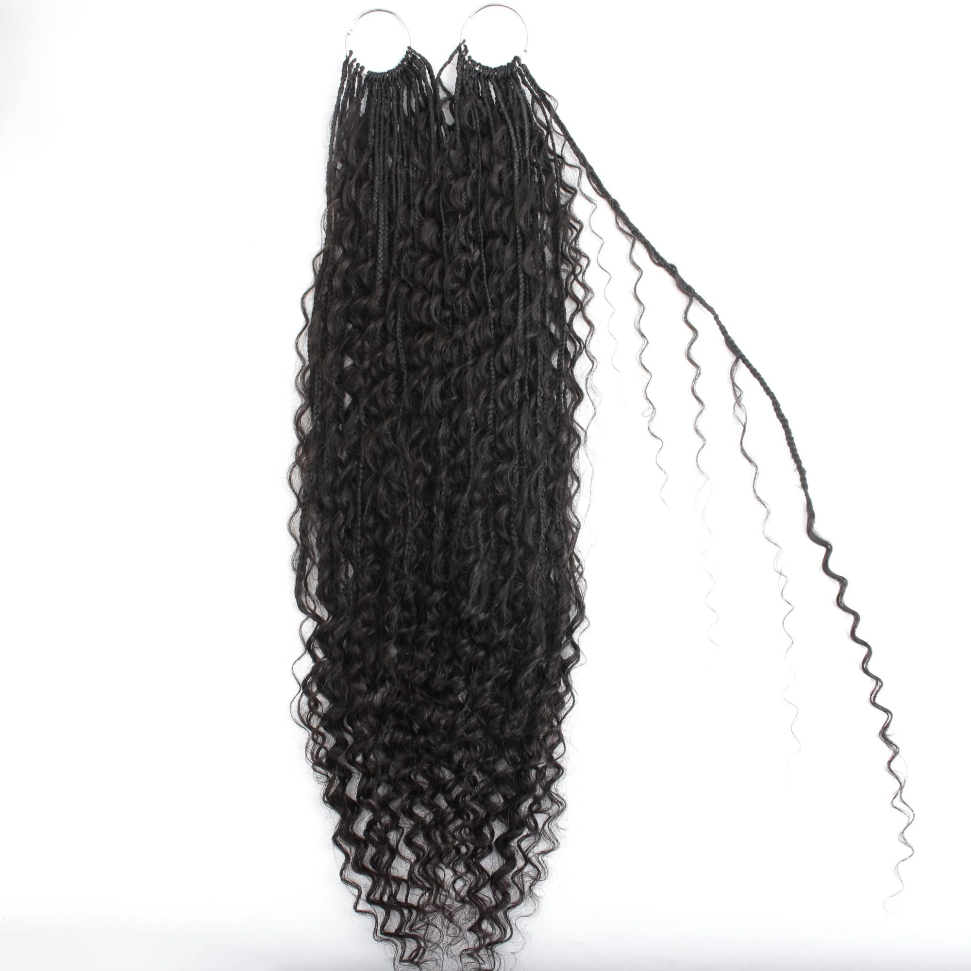 Deep Wave Boho Box Braids with Human Hair Crochet Curls - Image 9