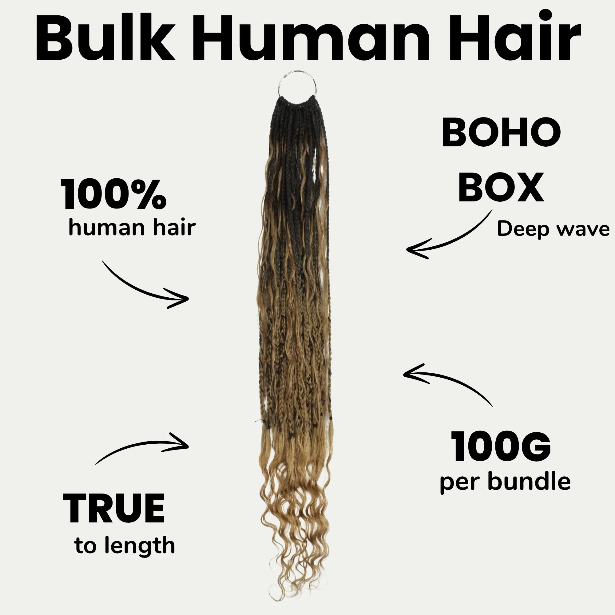 Honey Blonde Ombre Deep Wave Boho Box Braids with Human Hair Crochet Curls - Image 2